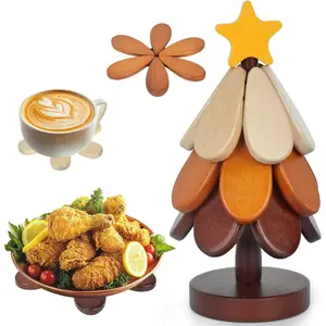 Set of 3 Wooden Christmas Tree Shape Trivet Coasters for Hot Dishes Pots Pans Bowls Teapots Drinks Plates Table Decor