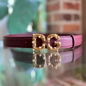 Pre-owned DOLCE & GABBANA Amore Pearl Logo Maroon Leather Belt