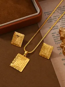 24k Gold Plated Jewelry Set, Geometric Copper Wedding Party Accessories, Includes Necklace and Earrings, Valentine's Day Gift