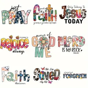 9 Pocket Size Prayer Iron-On Stickers, Religious Faith Decals, Jesus Heat Transfer Film, Perfect for DIY Crafts, Clothing, T-Shirts, Masks, Jeans, Backpacks