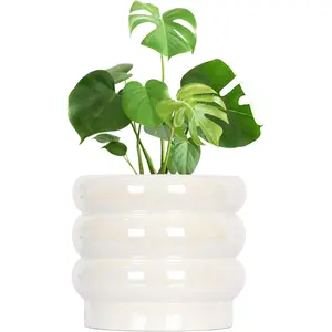 10 inch Ceramic  Pots for Indoor , Rainbow  Glaze Planter with Planters for  with Drainage Hole, Orchid Pots, Succulent Pot, Large Flower Pot (White)