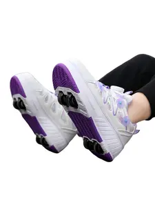 Princess Style Small Flower Roller Skates, Four-Wheel Adjustable Inline Skates, Unisex Kids Walk and Roll Shoes, Versatile Two-In-One Skateboard
