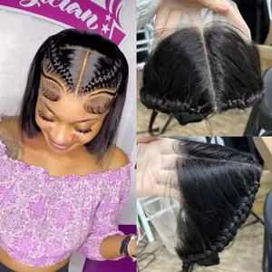 Fashion Women'S Natural Look Frontal Lace Frontal Wig - Brazilian Remy Human Hair, 13x4 Lace Front with Braids, No Bulk, for Halloween, Everyday & Special Events - Natural Hairline & Fullness, Versatile Hairpiece, Braided Hairstyle, Premium Quality, Fashi