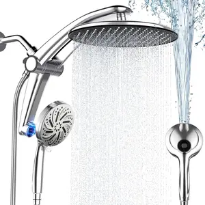 Dual 10" High Pressure Rain Shower Head Combo with Handheld, Detachable, 9 Spray Settings, Built-in Magnetic Docking, Power Wash Mode, Chrome