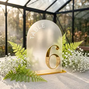 ADISEN   Arch Wedding Table Numbers 1-10 w/Stands, Frosted Gold Foil Printed 5x7 Acrylic Display Signs &Holders, Pack of 10, Perfect for Centerpiece, Reception, Decoration, Party, Anniversary, Event