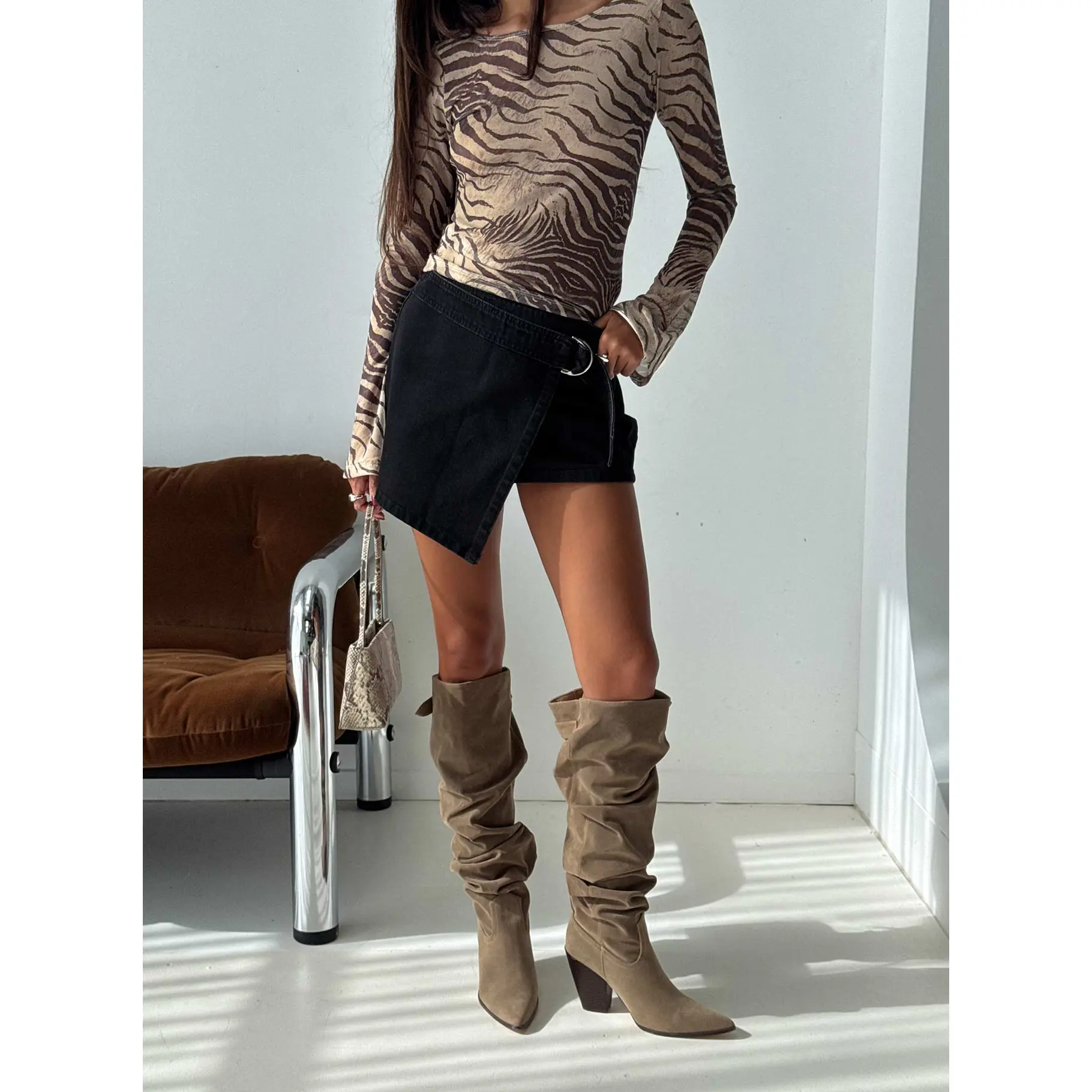 Elinora Wrap Mini Skirt Washed Black
