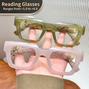 Men Women Rectangular Frame Clear Transparent Vintage Floral Glasses, Adjustable Strength +1.0 to +4.0, PC Material, Single Item