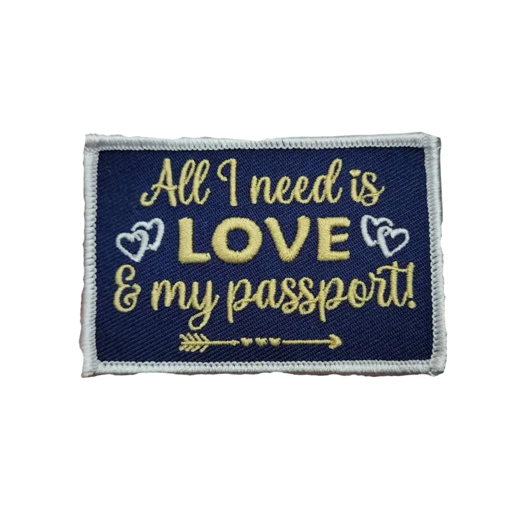 Patch Party Club, 1-pc, "All I Need is Love & My Passport" 1-pc, Iron-on Embroidered Patch, Size 3" x 2" Patch, For Lovers of Travel, Wanderlust