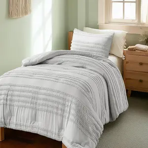 Boho / XL Comforter Set,Light Grey Tufted Striped Bed Set 2 count, Soft  Farmhouse Comforter for College, Boho Home Dorm Decor, Fluffy Jacquard Bedding with 1 Pillow Sham