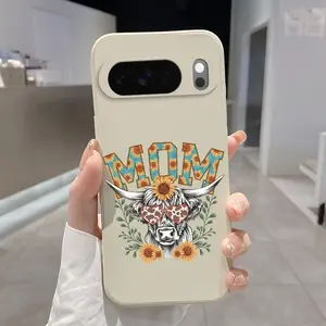 Rounded Edge Phone Case for Google Pixel 10 9 XL 8 7 Pro A  Mom Cow Sunflower Pattern Full Body Protection Shockproof Soft Liquid Silicone Cover Cellphone Protective