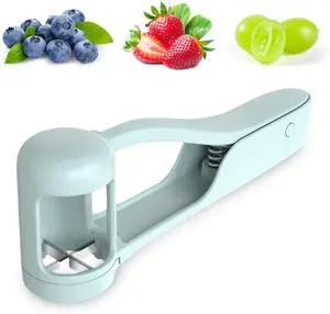 1 Pack Grape Cutter for Toddlers, Stainless Steel Fruit Slicer Tool for Easy Grape and Tomato Slicing, Safe Kitchen Gadget(Blue), Send Goods from Local Warehouse