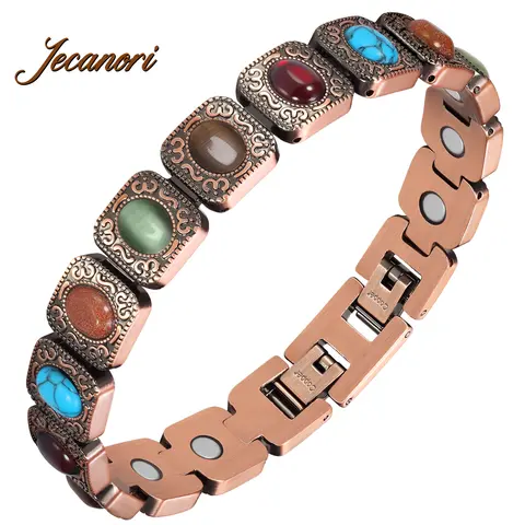 Jecanori Women's Copper Magnetic Wristband - Magnet-Powered Bracelets & Bangles, Ellipses Gem Design, 3800 Gauss Magnets, Included Sizing Tool, All Seasons Arm Candy Accessories, Fashion Costume Jewelry Gift for Girlfriend
