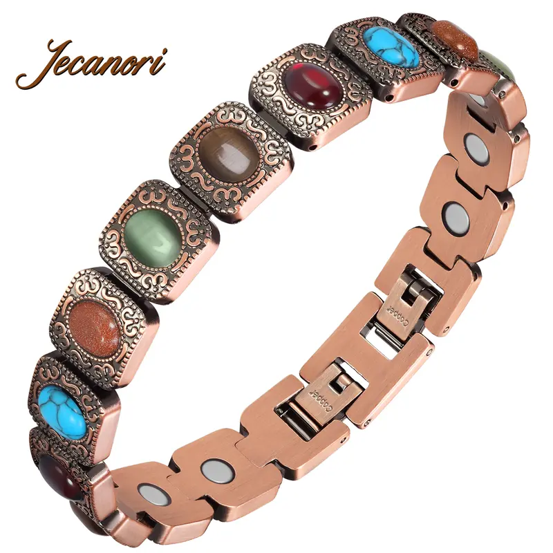 Jecanori Women's Copper Magnetic Wristband - Magnet-Powered Bracelets & Bangles, Ellipses Gem Design, 3800 Gauss Magnets, Included Sizing Tool, All Seasons Arm Candy Accessories, Fashion Costume Jewelry Gift for Girlfriend