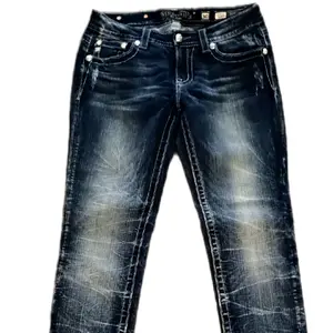 Miss Me Women's Distressed Denim Jeans with Gold Studs and Distressed Design