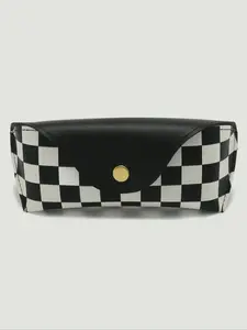 Simple U-shaped Checkered Pattern Glasses Case, Basic Pu Leather Eyeglasses Storage Bag for Women & Men, Anti-pressure Lining Soft Bag for Sunglasses, Portable Sunglasses Organizer