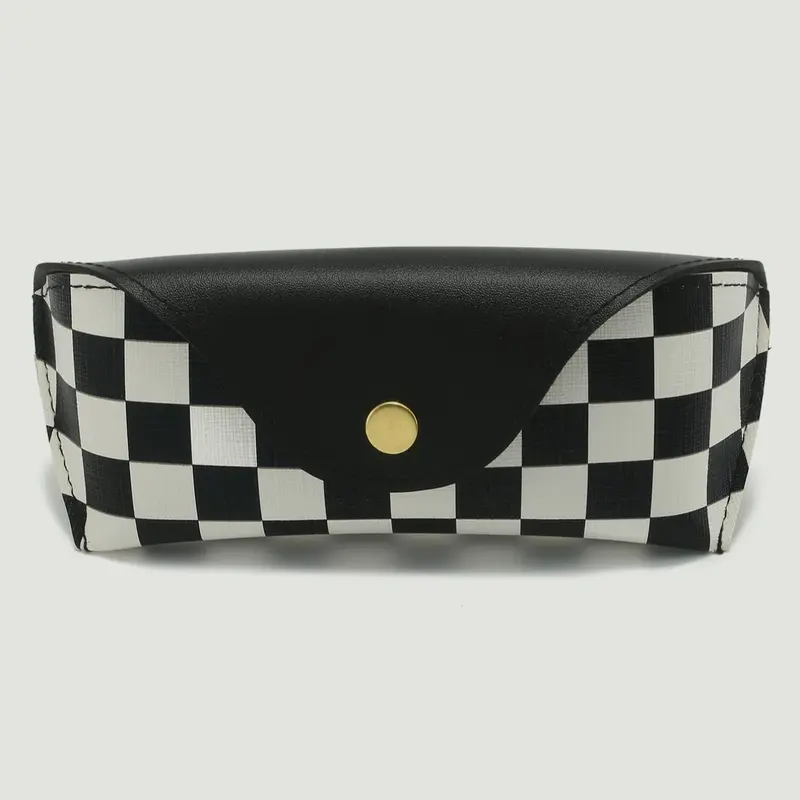 Simple U-shaped Checkered Pattern Glasses Case, Basic Pu Leather Eyeglasses Storage Bag for Women & Men, Anti-pressure Lining Soft Bag for Sunglasses, Portable Sunglasses Organizer, Glasses Pouch