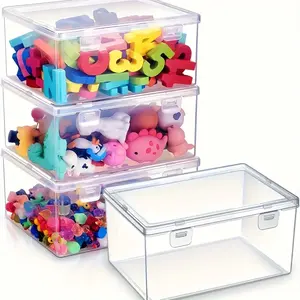 Transparent Plastic Storage Boxes Set of 4, Home Organizers, Stackable Containers with Lids for Toy Organization, Ideal for Bookshelves and Small Spaces