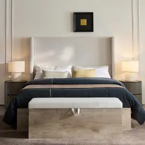 54” Tall Wingback Upholstered Bed Frame, Ivory Chenille Fabric, 1000lbs Weight Capacity, No Box Spring Needed, Easy Assembly