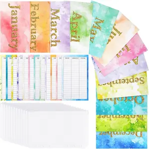 12 count PVC A6 Binder Pockets & 12 count Monthly Expense  Budget Sheets, Clear Zipper  Envelopes for Budgeting, 6 Hole Planner Binder Insert for  Saving Challenge Stuffing, Gradient