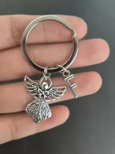 1/20pcs Angel Alphabet Keychain Pendant | Choose Your Initial Letter A-Z with Decorative Charms, Alloy Construction, Ideal for Bags & Car Keys - Perfect Birthday Gift