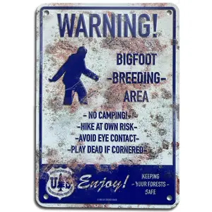 Bigfoot Breeding Area Metal Retro Plaque Warning Sign Metal Tin Sign Vintage Poster Wall Decor Gift For Home Office Shop Men Cave Garage Classroom Garden 8X12 Inch