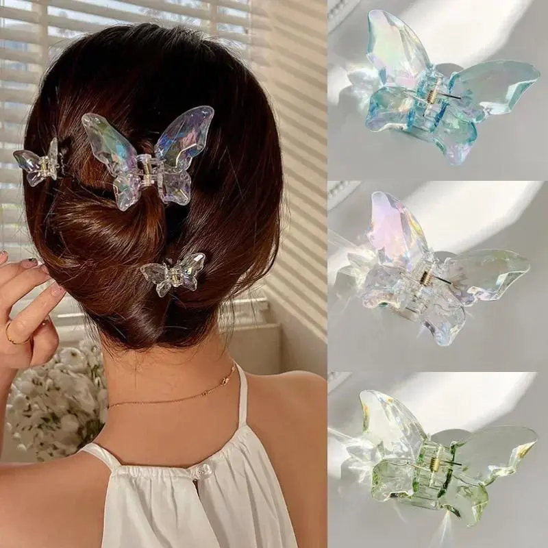 Women's Transparent Large Crystal Butterfly Mermaid Hair Claw Clip - Animal-Themed Hair Accessory for Engagement, Memorial Day Occasions