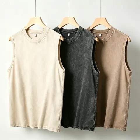 Men's 3-Pack Oversized Baggy Sleeveless Tank Tops - Vintage Washed Soft Cotton, Round Distressed Scoop Neck, Lightweight Foldable Digital Print Streetwear, Cold Wash Gym Apparel