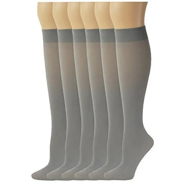 Women's Assorted Oyster Opaque Stretchy Soft Knee-High Trouser Socks - 6-Pair Packs, Unique Texture, Anti-Slip Grip, for Feminine Look & Casual Daily Use, Casual Daily Socks