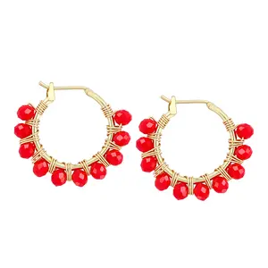KELITCH Hoop Earrings Wire Wrapping Beaded Handmade Earrings Faceted Crystal Beads Handmade Jewelry for Woman Handcrafted