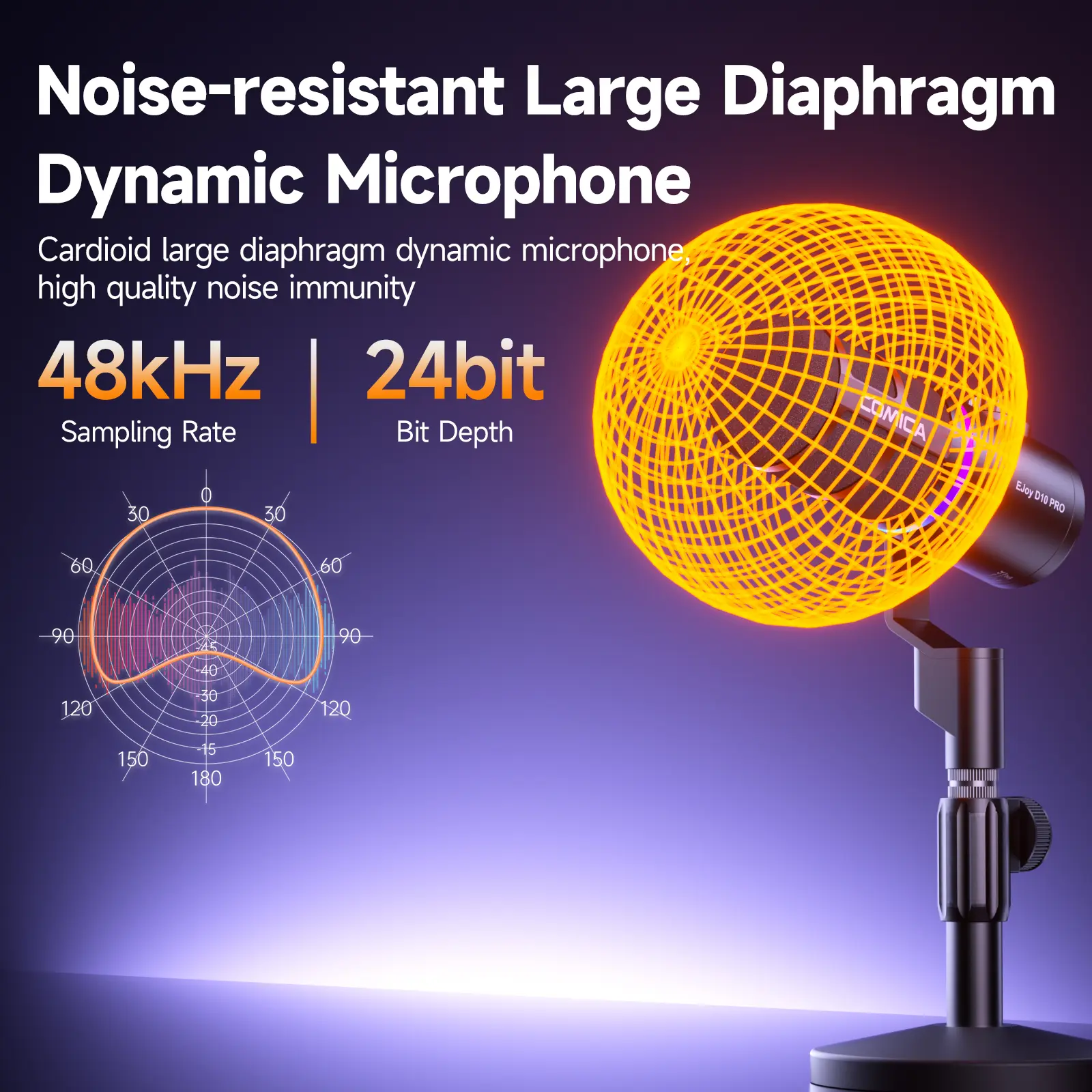COMICA EJoy D10 Microphone De Jeu USB Dynamique RVB - Suppression Bruit, XLR/USB-C, Studio Professionnel