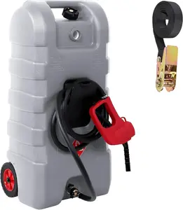 【Christmas Gift】15 Gallon Fuel Caddy Portable Gas Can with Fluid Transfer Siphon Pump and 10Ft Delivery Hose, Diesel Storage Tank on Wheels for Cars, Lawn Mowers, ATVs, Boats-Grey