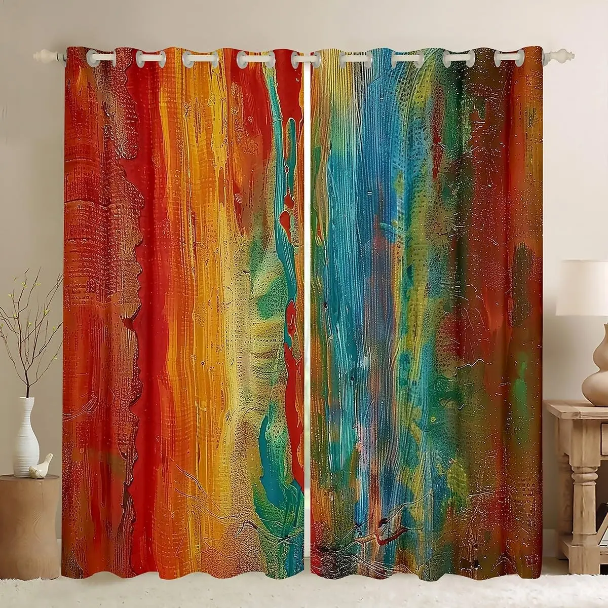 Rainbow Ombre Curtains Gradient Blackout Curtains,Grunge Curtains & Drapes Watercolor Bedroom Curtains,Fluid Ink Geometric Window Treatments