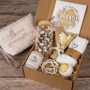 Birthday Gifts for Women, Birthday  Basket with Glass Cup, Happy Birthday  Box for Women Teen Girl, Gifts for Sister Daughter  , Self Care  Set, White Daisy