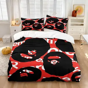 Red Black Streetwear Monkey Print Duvet Cover Set (1 Duvet + 2 Pillowcases, No Core), Soft Breathable Cozy Fabric, All-Season Trendy Bedding for Teens & Boys Bedroom Decor