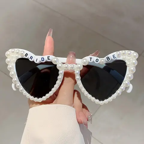 Heart-Shaped Fashion Party Glasses with Pearl-Like Decor, Bridal Gift Accessory, Wedding Party Eyewear, Trendy Design, Bachelorette Party, Party Accessories