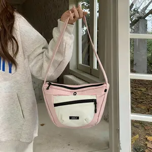 Colorful 2025 Fall Casual Colorblock Purse Crossbody Bags for Men & Women with Cartoon Charm, Minimalist Nylon Shoulder Bag for Work & School, Trendy Matching Messenger Bag, Harajuku School Bag for College, Bags for Women