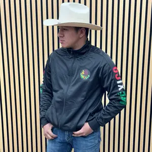 Sudaderas Mens Sport Best Fashions 68808 Logo Mexico Black Track Jacket with Embroidered Sleeve Detail