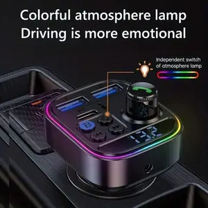 Car Charger FM Transmitter Wireless Handsfree Calling AUX Audio MP3 Player Type C PD 30W Dual USB Ports Fast Charging Car Charger,PD30W Fast Charging Car Bluetooth MP3 Player, Non-Destructive Music Voltage Detection With Dazzling Ambient Light