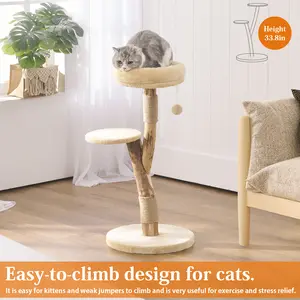 YOCAN Solid Hardwood Modern Cat Tree Tower for Small Middle Cats, Single Branch Cat Condo, Wood Cat Scratching Tree, Cat Climbing, Furniture for Cat (Small Size)