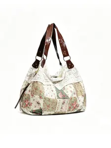 Plaid corduroy tote bag, large capacity multi-pocket shoulder bag, neutral plaid pattern women's casual tote bag, perfect for work, school and daily use