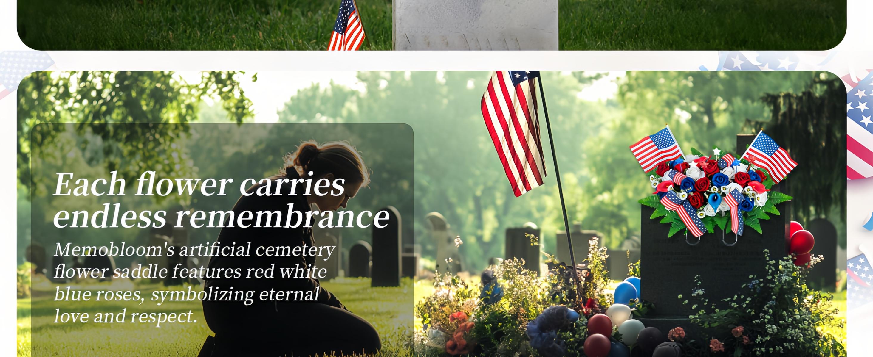 Headstone Flower Saddle Arrangements - Artificial Cemetery Flowers  Memorial Day Sympathy Floral for Outdoor Gravestone Decorations (Red White Royal Blue),250th Anniversary USA Decorations - Artificial Patriotic Cemetery Flowers for Grave