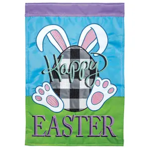 Happy Easter Plaid Bunny Double Applique Garden Flag