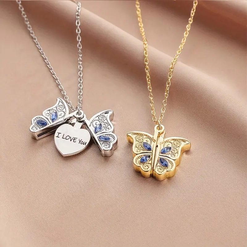 Fashion Butterfly Pendant, Engraved I Love You Design, Romantic Couple Gift, Unisex Jewelry,Mother's Day Present, Necklace for Daughter