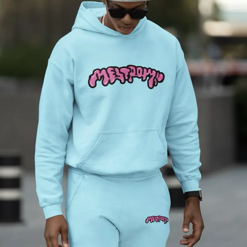 "Meltdown" Jogger Set - Light Blue Hoodie & Matching Sweatpants Two-Piece Men's Menswear Clothes