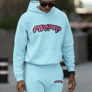 "Meltdown" Jogger Set - Light Blue Hoodie & Matching Sweatpants Two-Piece Men's Menswear Clothes