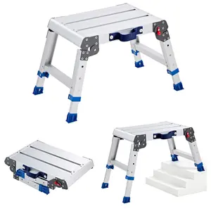 【DealsForYouDays】VEVOR Aluminum Folding Work Platform Step Stool - Adjustable Height 12-16 in, 500 lbs Capacity, Heavy Duty Non-Slip, Portable Work Bench for Painting, Home Improvement Use, Step Folding Steps
