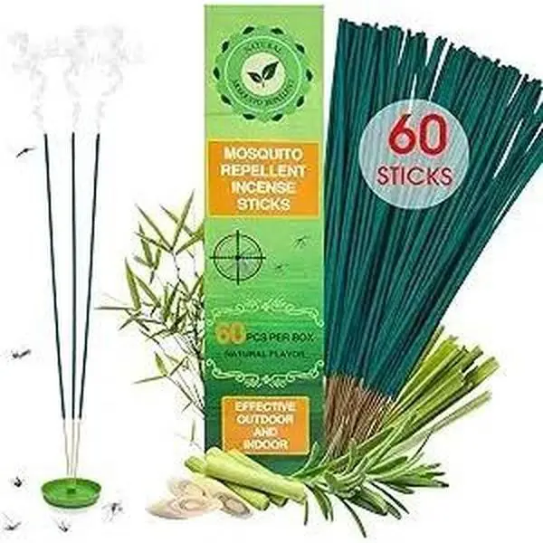 60 Pcs Mosquito Repellent Outdoor Patio, Mosquito Incense Sticks Natural Citronella Oil Plant-Based Bug Repellent for Camping Fishing Backyard Travel
