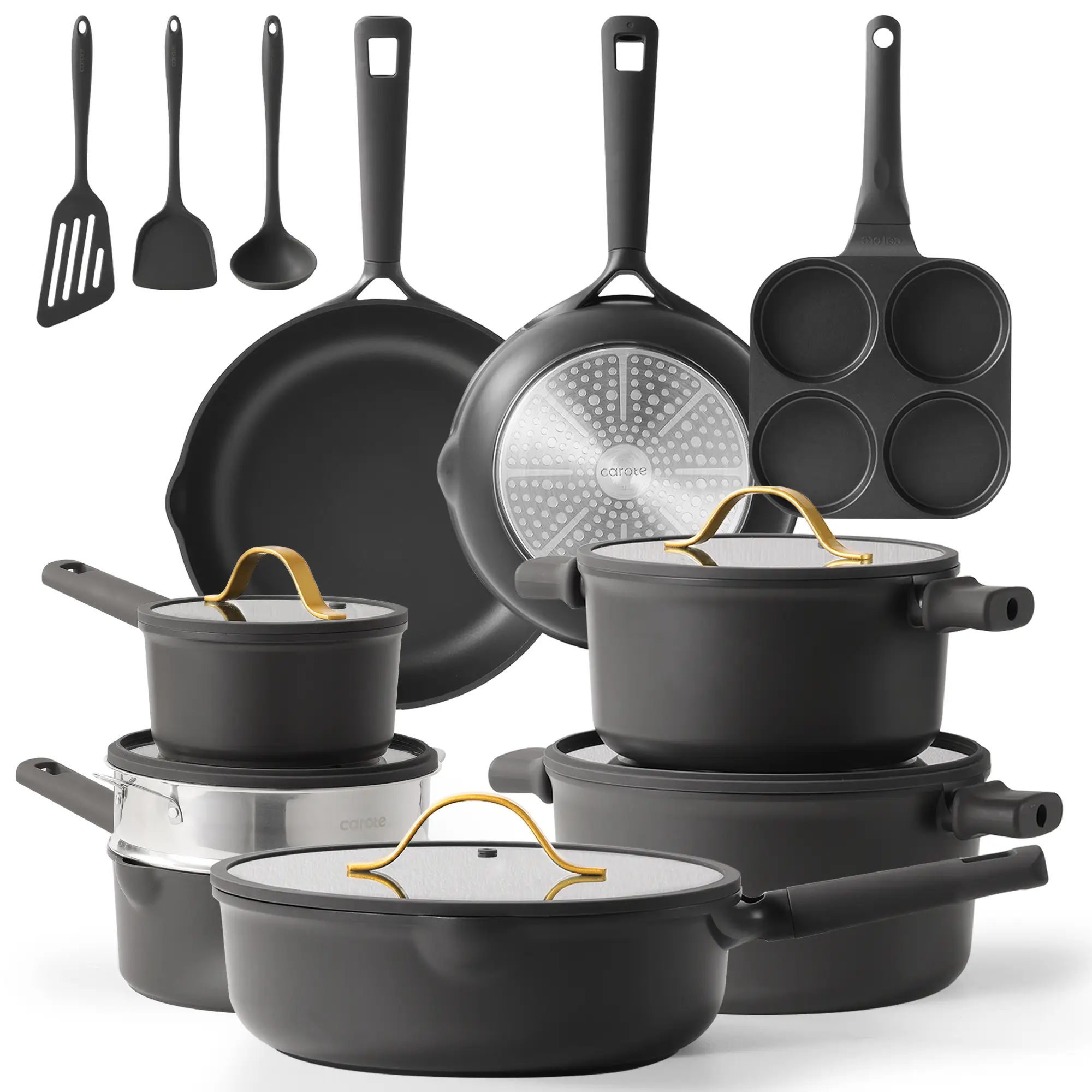 CAROTE 17pcs Nonstick Cookware set, Pots and Pans, Premium Induction Cookware, Large Frying Pan,…