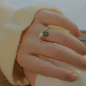 Natural Jade with Freshwater Pearl Tassel Ring