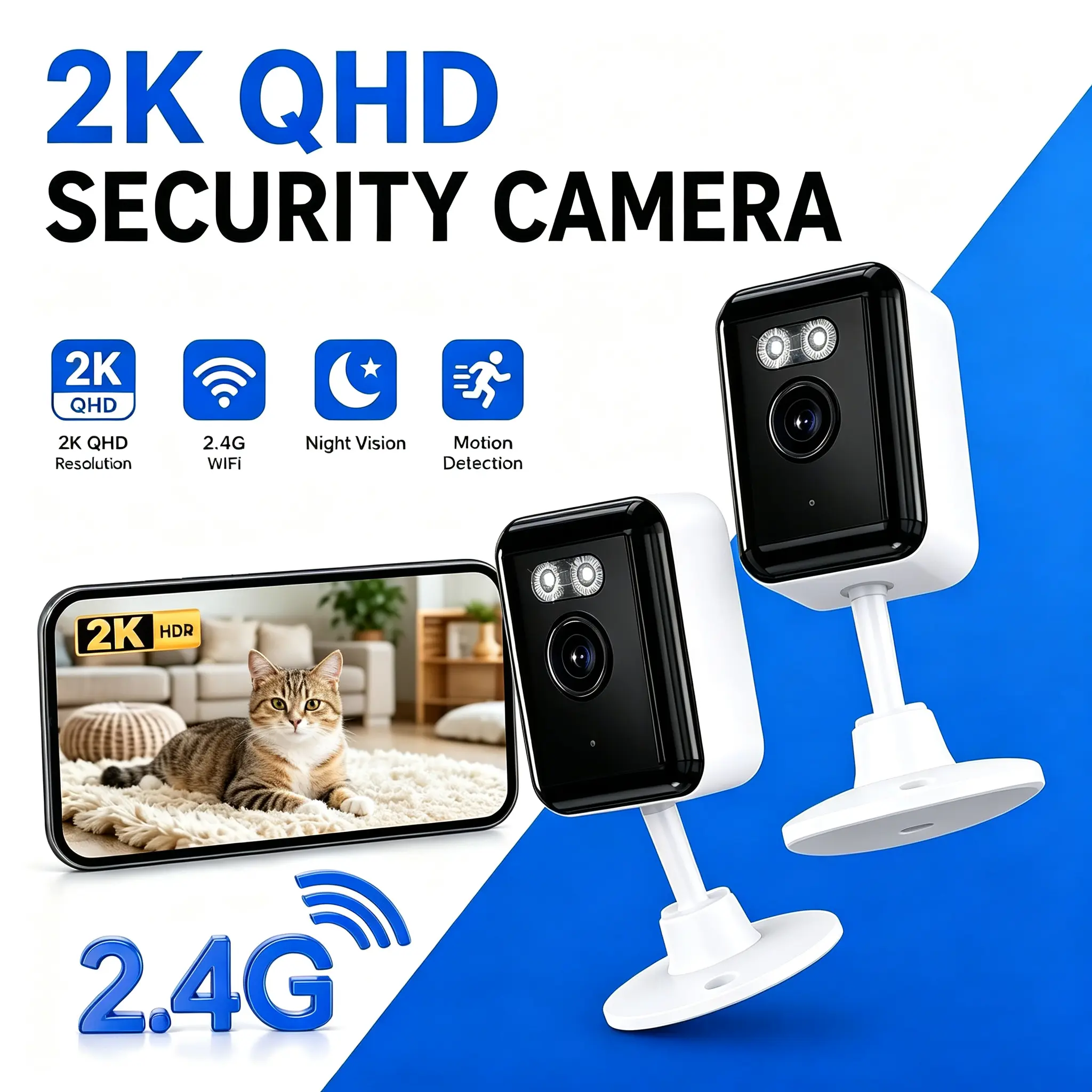 2-Pack Indoor Pet Camera, 1080P HD WiFi Security Camera Full-Color Night Vision, Motion Detection Alerts, Two-Way Audio, App Control Home Camera for Dogs Cats Baby Monitor